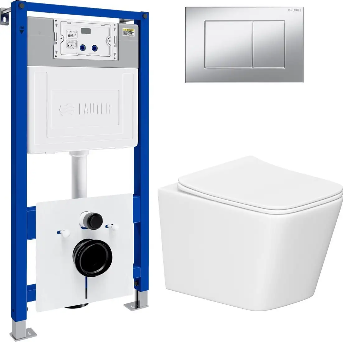 Унитаз подвесной Lauter Square 214903 с кнопкой 219703J (прямоугольная, сатин) - фото товара