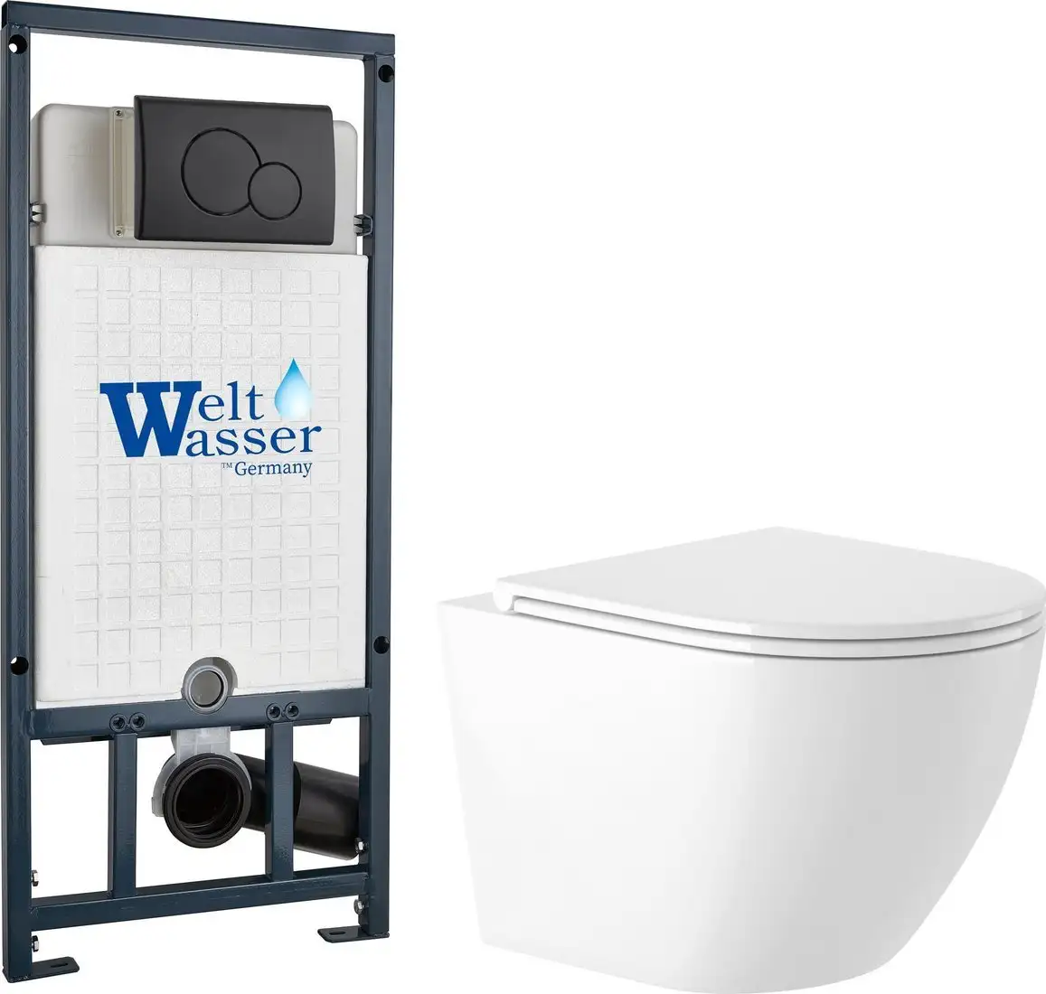 Унитаз подвесной Saniteco KW-9003W + Marberg 507 RD MT-BL + Marberg 507 - фото товара