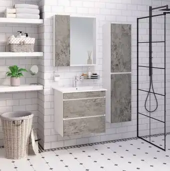 Runo Тумба с умывальником Runo Манхэттен 75 + Оскар 75 (подвесная, серый бетон) – изображение в каталоге