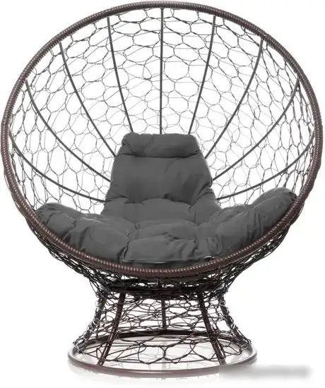 Кресло M-Group Кокос на подставке 11590209 (коричневый ротанг/серая подушка) – фото товара