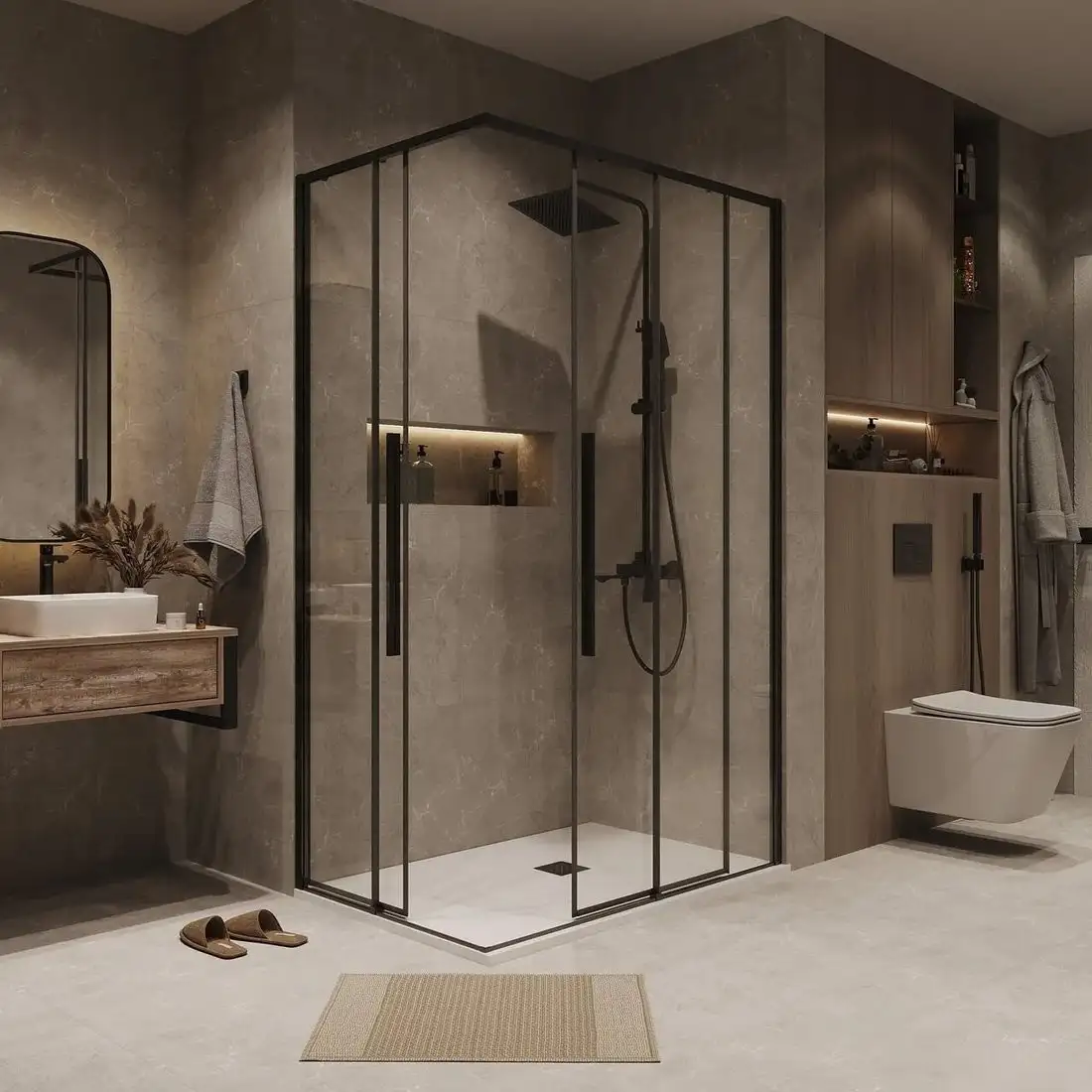 Душевой уголок Grossman Galaxy 100x80x195 300.K33.01.1080.42.00 (графит сатин/прозрачное стекло) - фото товара