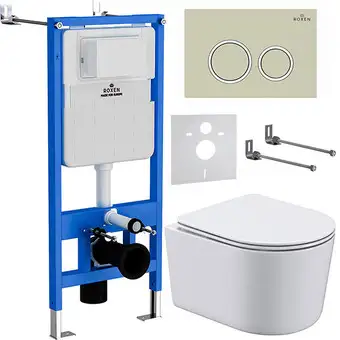 Унитаз подвесной Roxen Simple Compact в комплекте с инсталляцией StounFix Slim 6 в 1 966278 (кнопка: бежевый) - изображение в каталоге