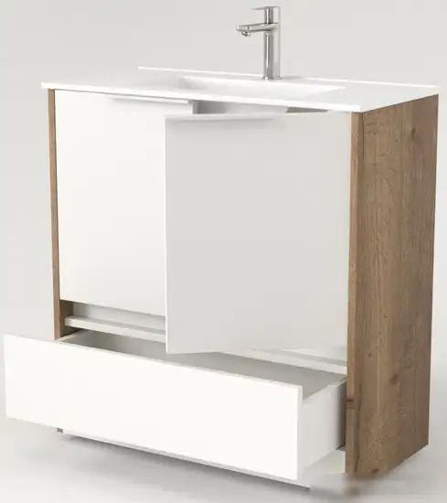 Дабер Тумба под умывальник 017 Тобага/Эридан 80 Т17.8Т.0.21Б ( дуб галифакс/белый/ручка белая) – фото товара