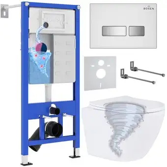 Унитаз подвесной Roxen Antares Tornado в комплекте с инсталляцией StounFix Dual Fresh 6 в 1 968395 (кнопка: белый глянцевый) - изображение в каталоге