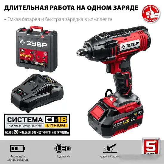 Гайковерт Зубр Мастер ГУЛ-255-41 (с 1-м АКБ, кейс) – фото товара