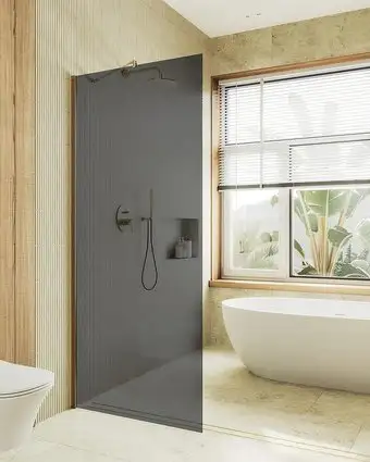 Душевая стенка MaybahGlass 99x195 MGD-1355-3ш (графитовое стекло/золото) - изображение в каталоге
