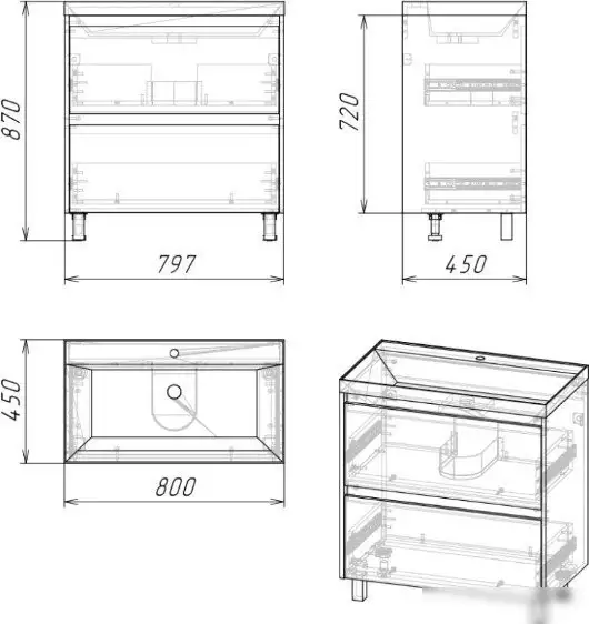 Axus Тумба под умывальник Джой 80 (2 ящика) – фото товара