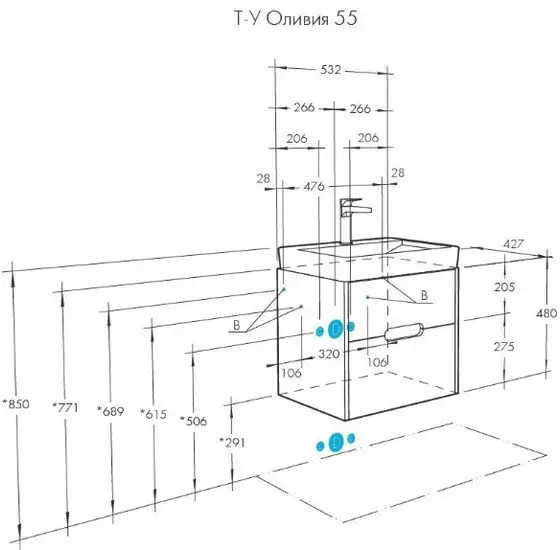 Акватон Тумба под умывальник Оливия 55 1A254201OLVG0 – фото товара