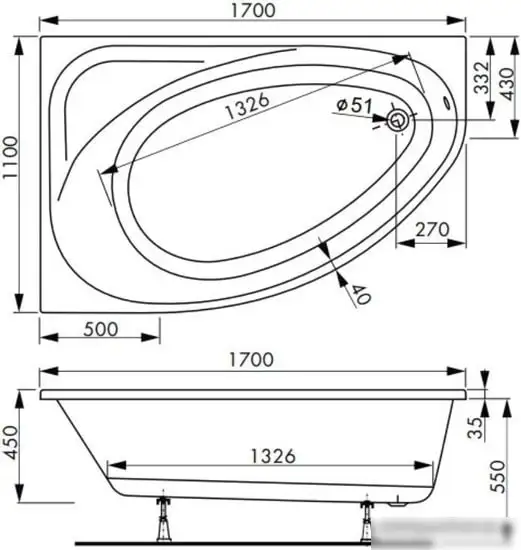 Ванна VagnerPlast Hapi 170x110 (правая) - фото товара