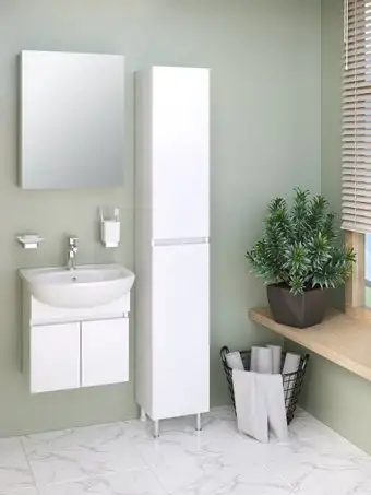 Runo Тумба с умывальником Runo Лада 50 + Уют 50 (подвесная, белый) – изображение в каталоге
