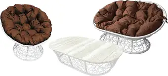 Набор садовой мебели M-Group Мамасан, Папасан и стол 12140105 (белый ротанг/коричневая подушка) – изображение в каталоге