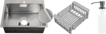 Кухонная мойка Schtoff Best Decor Silver 5550 + коландер KR-1 GREY + дозатор SD-1 GREY