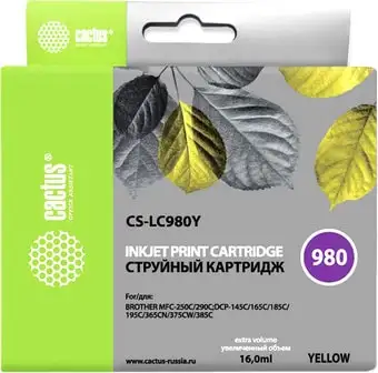 Картридж CACTUS CS-LC980Y (аналог Brother LC980Y) – изображение в каталоге