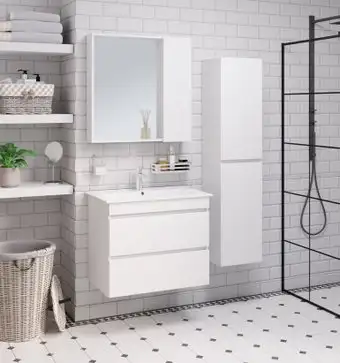 Runo Тумба с умывальником Runo Манхэттен 75 + Оскар 75 (подвесная, белый) – изображение в каталоге