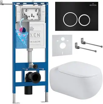 Унитаз подвесной Roxen Titan в комплекте с инсталляцией StounFix Dual Fresh 6 в 1 967210 (кнопка: черная) - изображение в каталоге