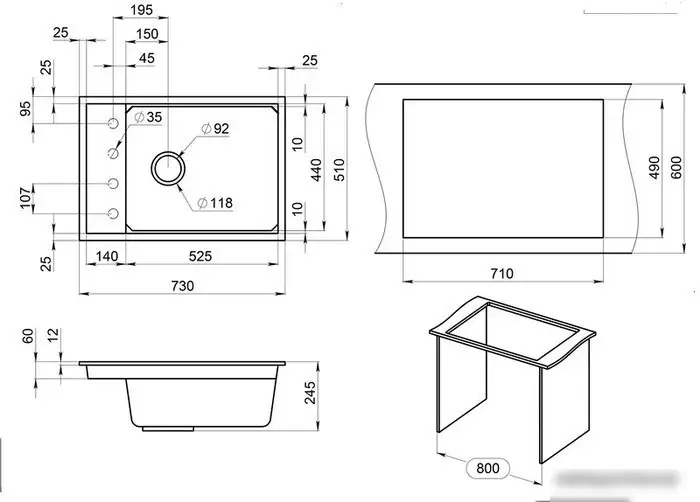 Кухонная мойка Granula KS-7305 (алюминиум) - фото товара