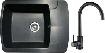 Кухонная мойка БелЭворс Flexi L + смеситель W4998-3-22 (черный)