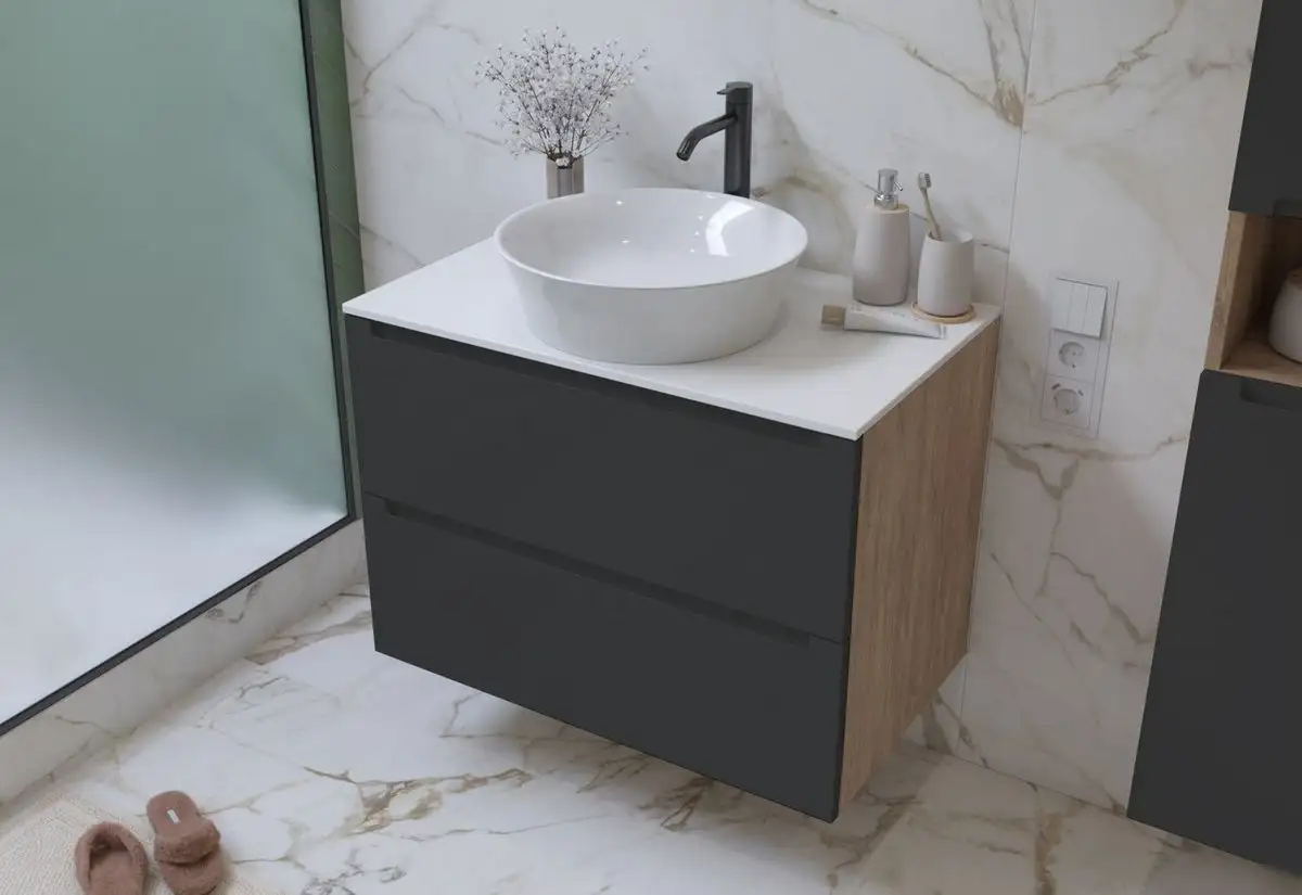 ЗОВ Тумба под умывальник Дион 100 D100LHO0M7015МKV5-KP13W (графит матовый) – фото товара