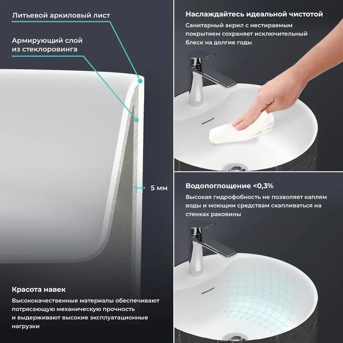 Умывальник Wellsee Chalice Perfection 230624000 (отдельностоящий, с отверстием под смеситель, цвет матовый черный мрамор/глянцевый белый) - фото товара