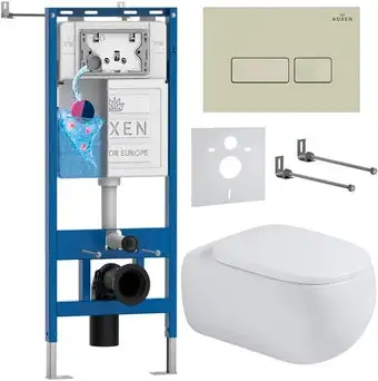 Унитаз подвесной Roxen Titan в комплекте с инсталляцией StounFix Dual Fresh 6 в 1 967202 (кнопка: бежевая) - изображение в каталоге