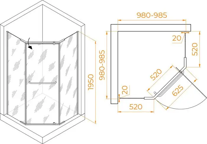 Душевой уголок RGW PA-081B 35088100-14 100x100 (черный/прозрачное стекло) - фото товара