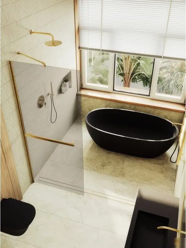 Душевая стенка MaybahGlass 89x195 MGD-733-3ш (бронзовое стекло/золотой) - фото товара