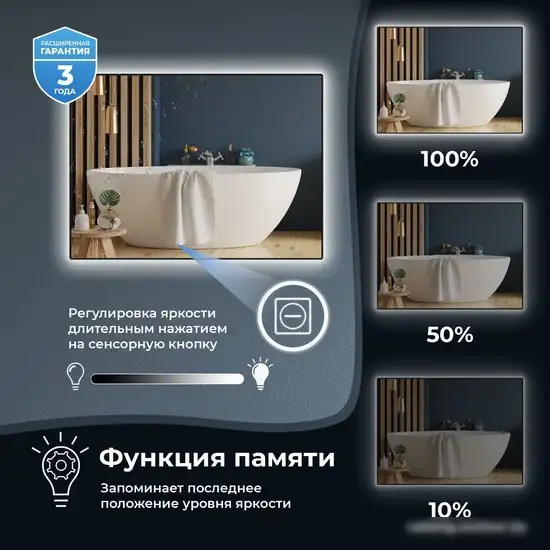 Wellsee Зеркало с фоновой LED-подсветкой 7 Rays' Spectrum 172200830, 60 х 50 см (с сенсором и регулировкой яркости освещения) – фото товара