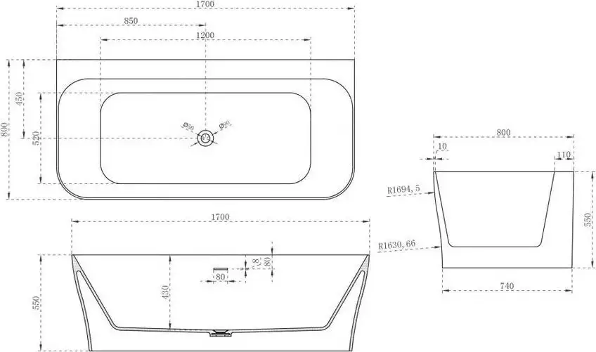 Ванна Abber Stein AS9616 (белый матовый) - фото товара