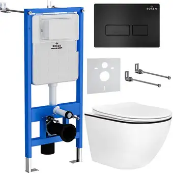 Унитаз подвесной Roxen Antares Black в комплекте с инсталляцией StounFix Slim 6 в 1 964755 (кнопка: черный матовый) - изображение в каталоге