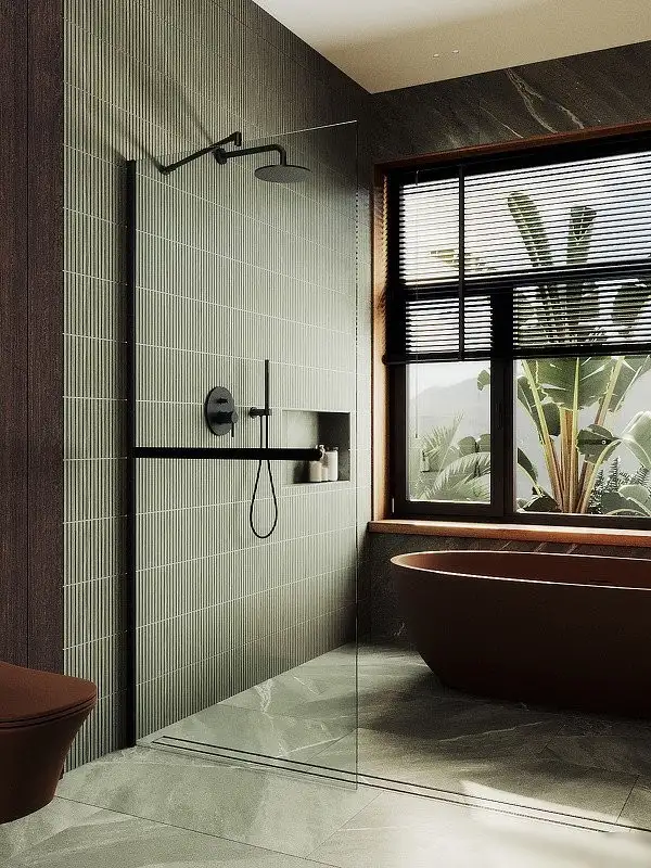 Душевая стенка MaybahGlass 89x195 MGD-732-6ш (прозрачное стекло/черный) - фото товара