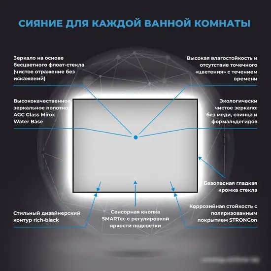 Wellsee Зеркало с фоновой LED-подсветкой 7 Rays' Spectrum 172201070, 100 х 80 см (с сенсором и регулировкой яркости освещения) – фото товара