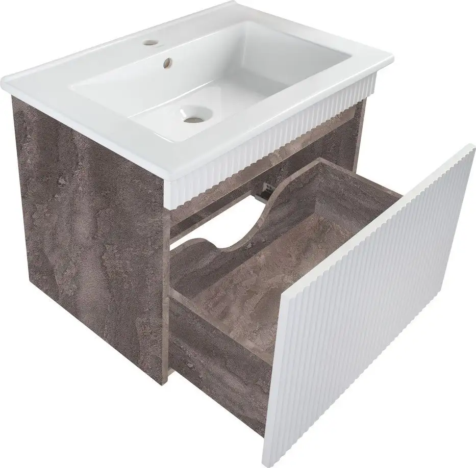 Runo Тумба с умывальником Runo Модена 65 + Оскар 65 (подвесная, железный камень) – фото товара