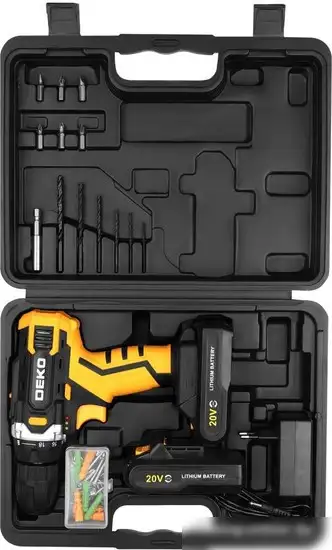 Дрель-шуруповерт Deko Banger 20V 080-1005 (с 2-мя АКБ, кейс, оснастка) – фото товара