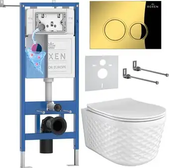 Унитаз подвесной Roxen Vine Tornado в комплекте с инсталляцией StounFix Dual Fresh 6 в 1 979013 (кнопка: золото глянцевое) - изображение в каталоге