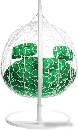 Подвесное кресло M-Group Для двоих 11450104 (белый ротанг/зеленая подушка) – фото товара