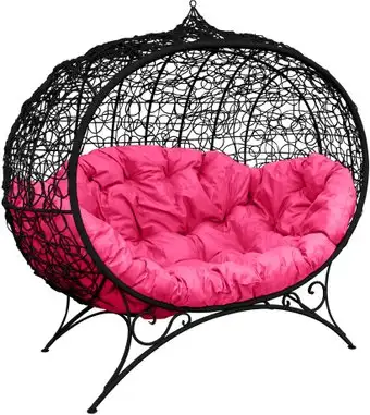 Садовый диван M-Group Улей на ножках 11220408 (черный ротанг/розовая подушка) – изображение в каталоге