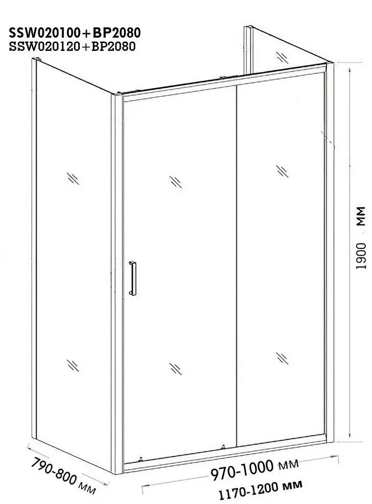 Душевой уголок Pelican SSW020120+BP02080 80x120x190 - фото товара