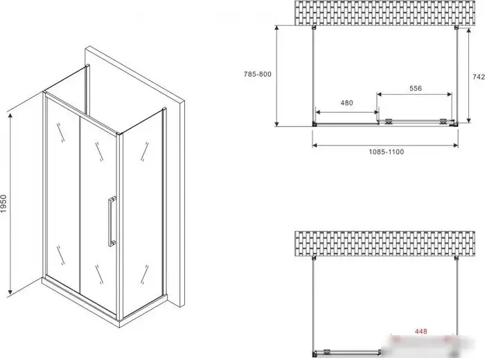 Душевой уголок Abber Schwarzer Diamant AG30110H-S80-S80 - фото товара