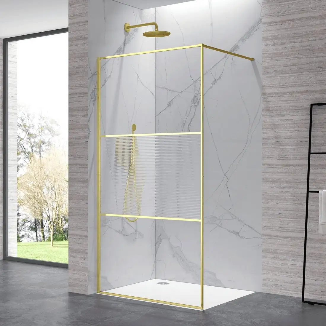 Душевая стенка RGW WA-09Gb 06100909-226 (золото браш/Ribbed Line) - фото товара
