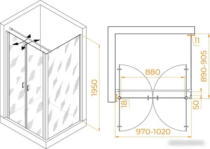 Душевой уголок RGW PA-144 (PA-104+Z-050-2+O-104) 060814409-011 100x90 (хром/прозрачное стекло) - фото товара
