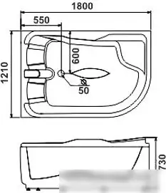Ванна Gemy G9083 B R 180x121 - фото товара