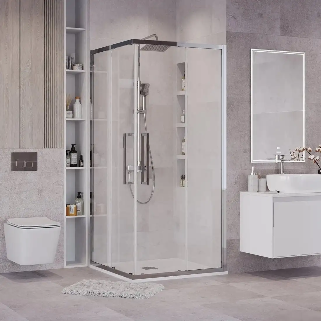 Душевой уголок Grossman Cosmo 90x90x195 300.K33.02.9090.32.00 (золото сатин/прозрачное стекло) - фото товара