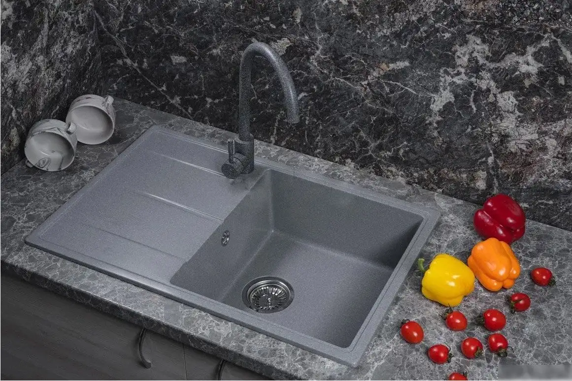 Кухонная мойка Marblan Magnum R (серебристый, с сифоном) - фото товара