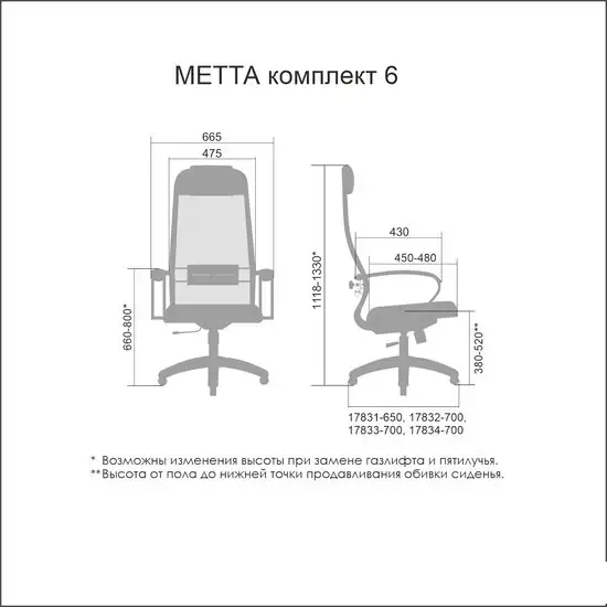 Кресло Metta SU-1-BK Комплект 6, Ch пр/сечен (пластиковые ролики, черный) – фото товара