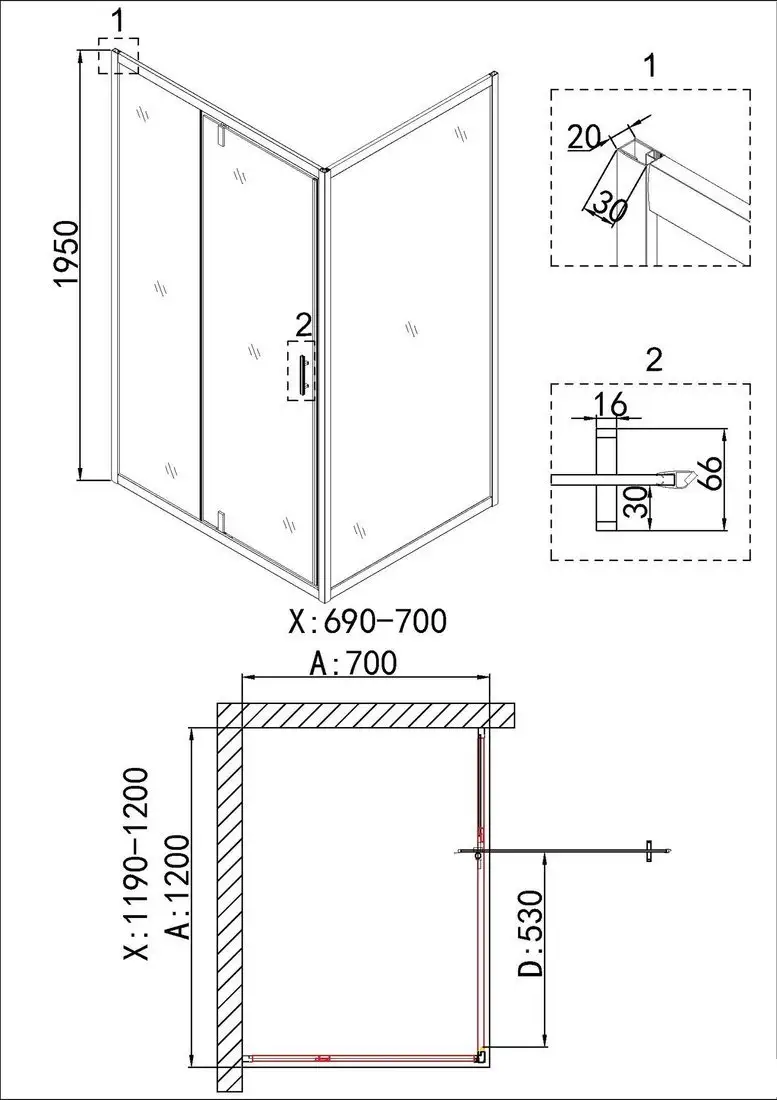 Душевой уголок Niagara NG-43-12AG-A70G 120x70x195 - фото товара