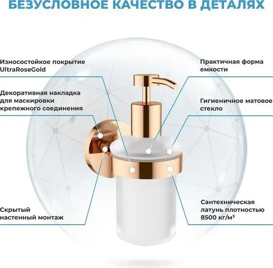 Дозатор для жидкого мыла Wellsee Finishing Touch 182514000 с держателем (розовое золото) – фото товара