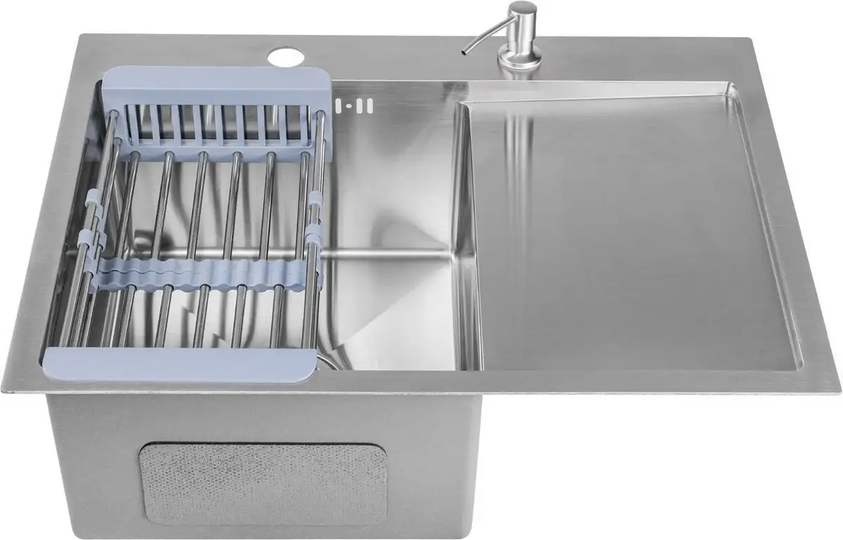 Кухонная мойка Saniteco 6550-L + Spike F9S07000 (хром, с сифоном, дозатором и коландером) - фото товара