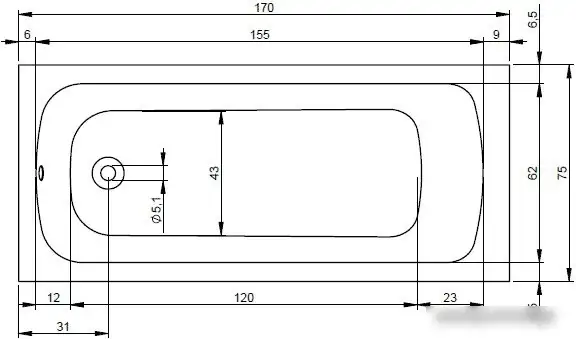 Ванна Riho Dola 170x75 BB31005 (с каркасом) - фото товара