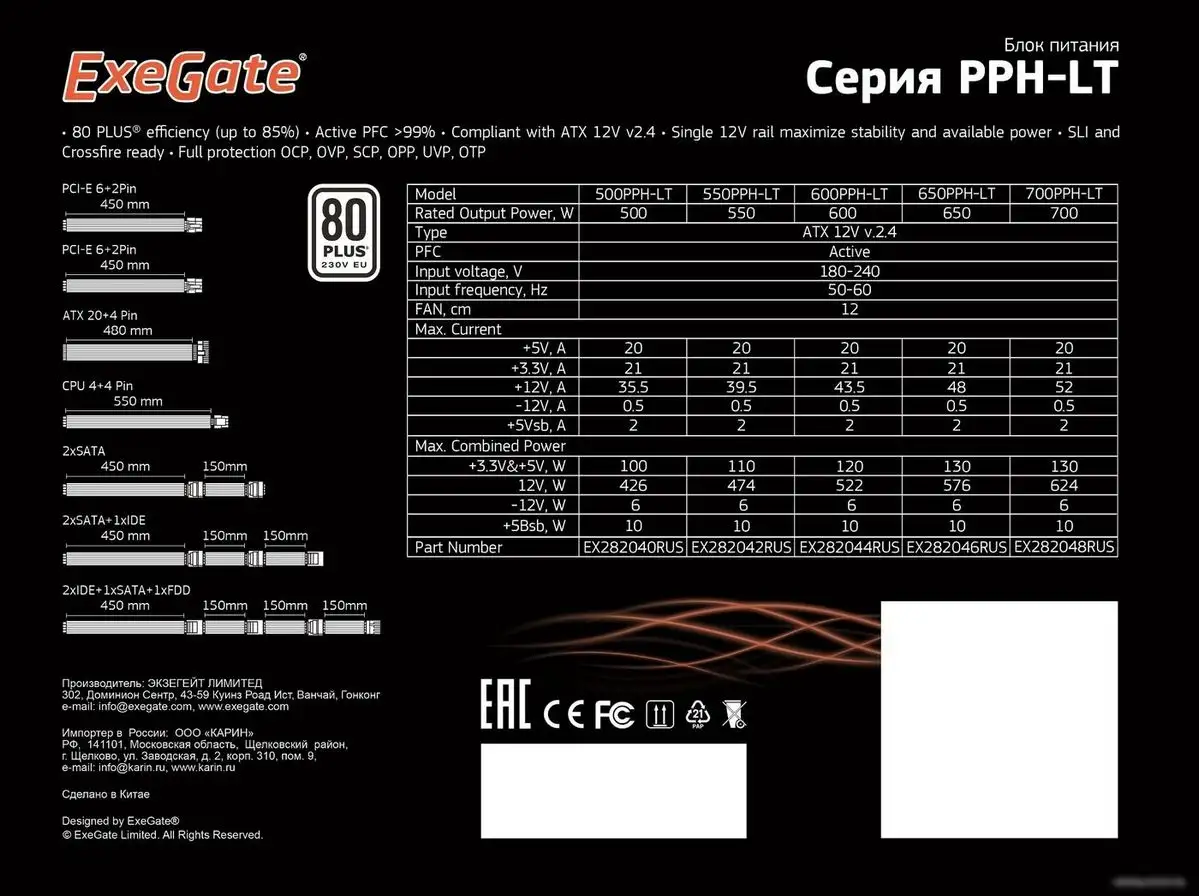 Блок питания ExeGate 600PPH-LT 80 Plus EX282044RUS – фото товара
