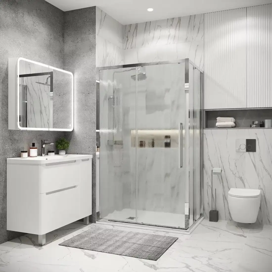 Душевая стенка Grossman Cosmo 100х195 200.K33.02.100.10.02 (хром/стекло шиншилла) - фото товара